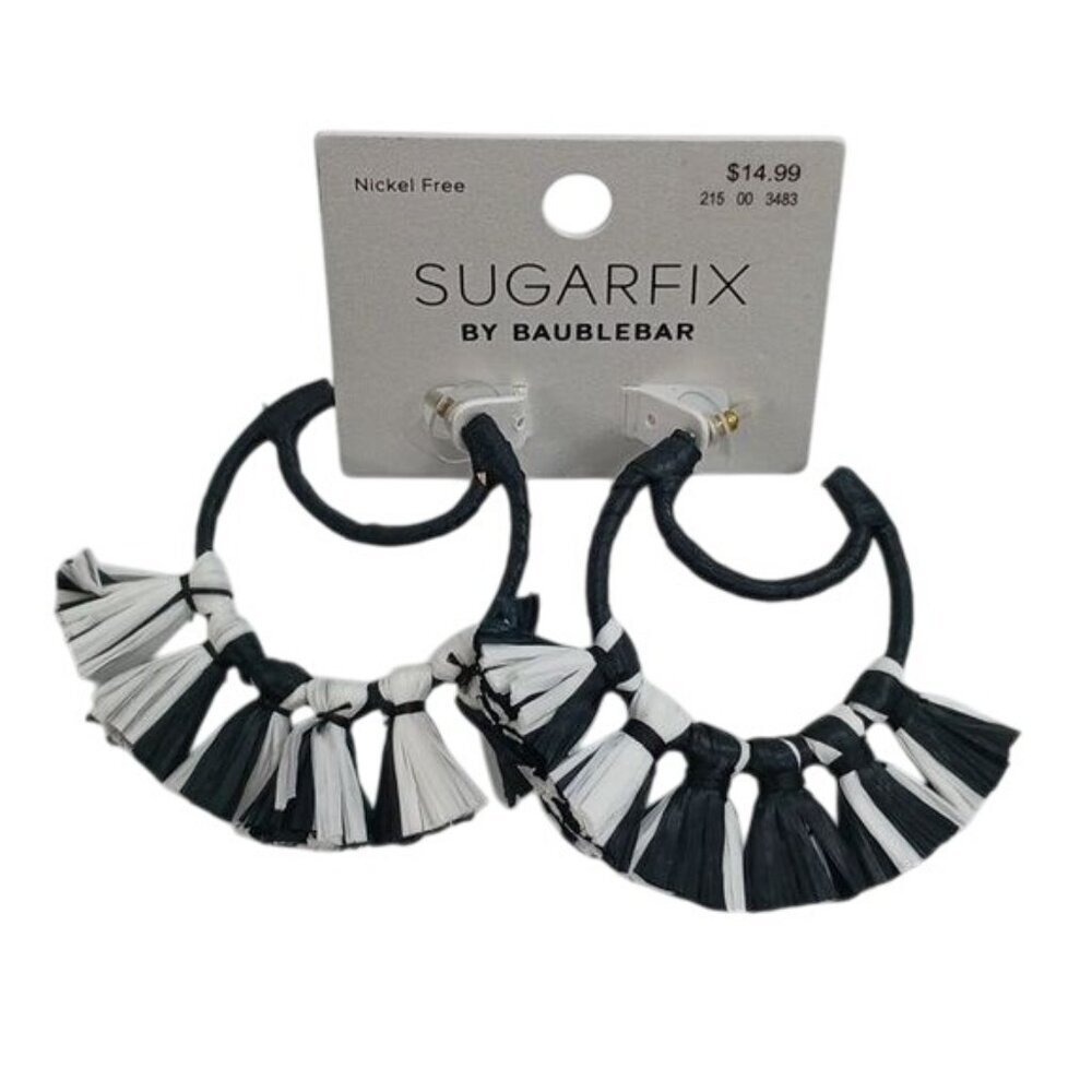 Sugarfix by Baublebar Black White Tassel Hoop Earrings Nickel Free Statement